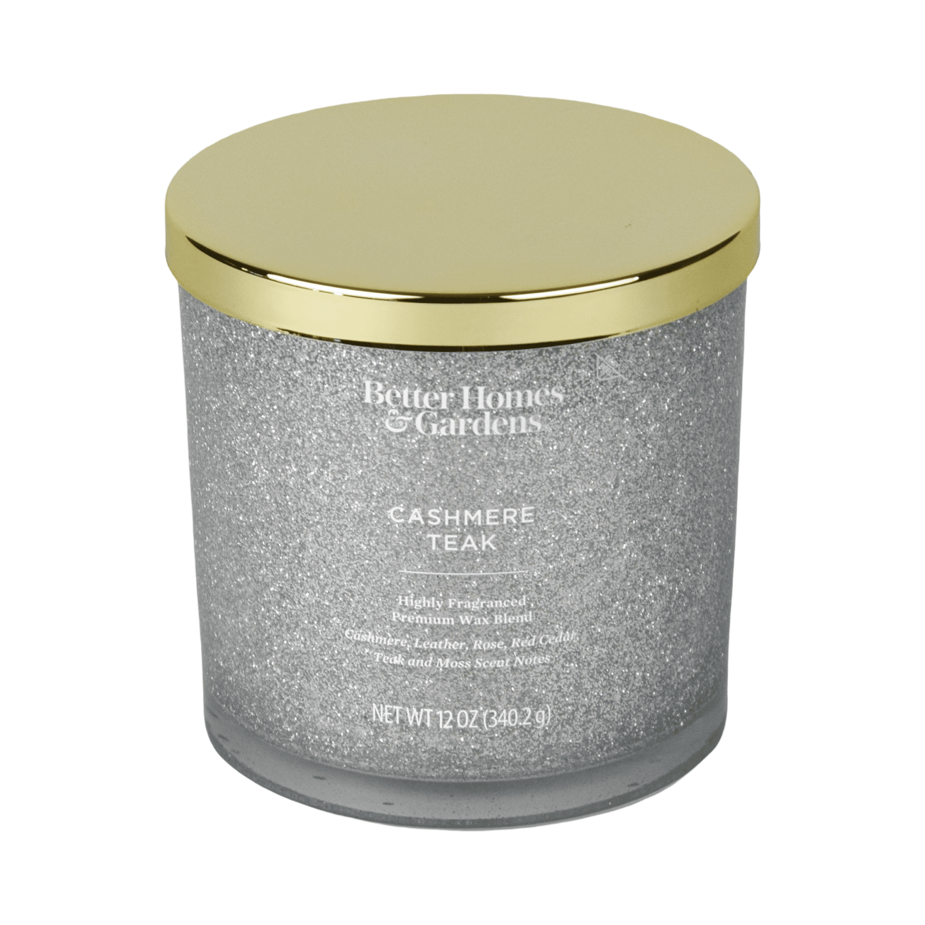 Better Homes & Gardens 12oz Cashmere & Teak Scented 2 - Wick Glitter Jar Candle
