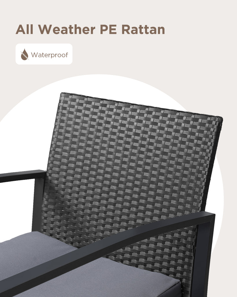 3-Piece Outdoor L-Shaped PE Wicker Conversation Set, All-Weather Waterproof Patio Furniture with Thick Cushions & Tempered Glass Coffee Table, Ideal for Backyard Porch Balcony Poolside - Grey