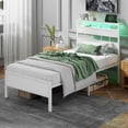 thumbnail image 2 of Satifur Twin Bed Frames with Charging Station and LED Lights, Twin Size Platform Bed with Wood Headboard & 2-Tier Storage Shelves, No Box Spring Needed, White, 2 of 9