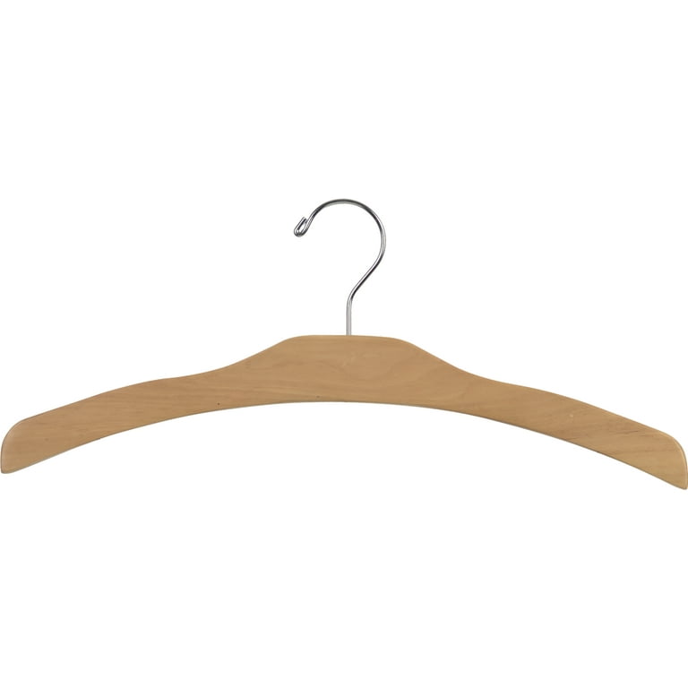 Flat Wave Top Hanger - Natural & Chrome Wood Hangers