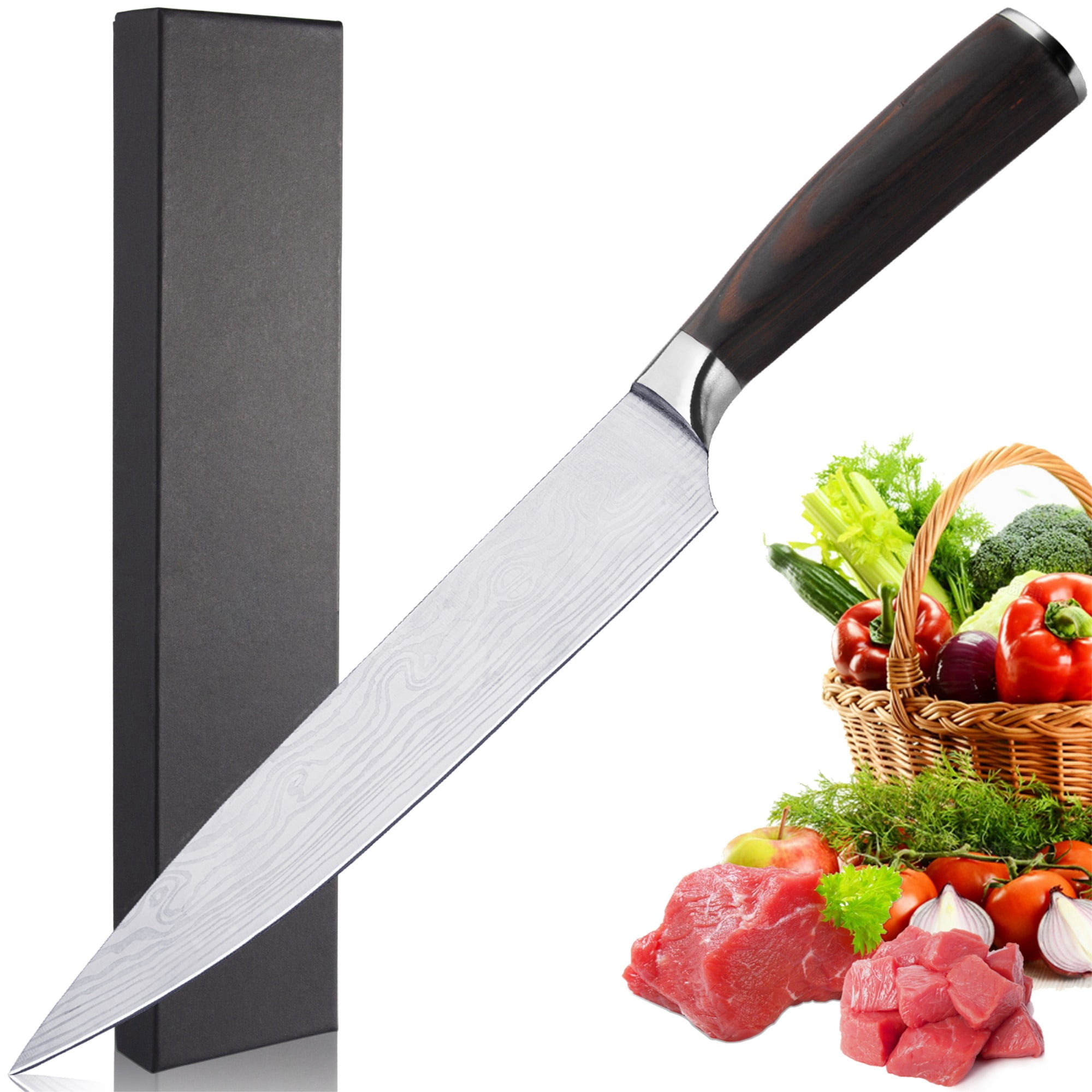 WELLHOME 8" Japanese Steel Professional Chef's Knife, Full Tang Kitchen