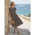thumbnail image 4 of Black And White Ditsy Floral Ruffle Hem Midi Dress For Women, 4 of 6