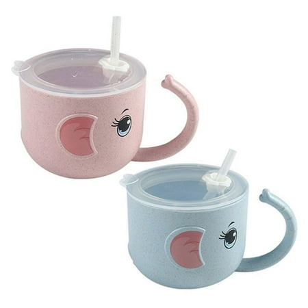 

2 PCS cute with lid children kindergarten Bottle straw cup Water Glass Leak-proof MULTICOLOR 2