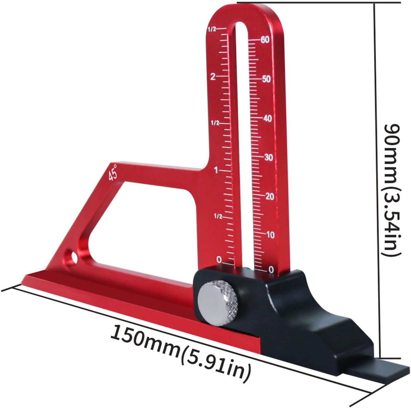 CATPAN Woodworking Height Gauge, 0 to 60mm 45° Tablesaw Depth Measuring Ruler, Woodworking Setting Gauge Depth Gauge for Router Table Drill, Table Saw
