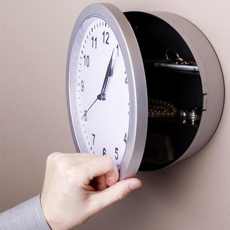 Wall clock with hidden safe, 10-inch plastic secret safe wall clock, for living room decoration, retro decorative clock disguised safe with hidden compartment, cool room decor (silver)