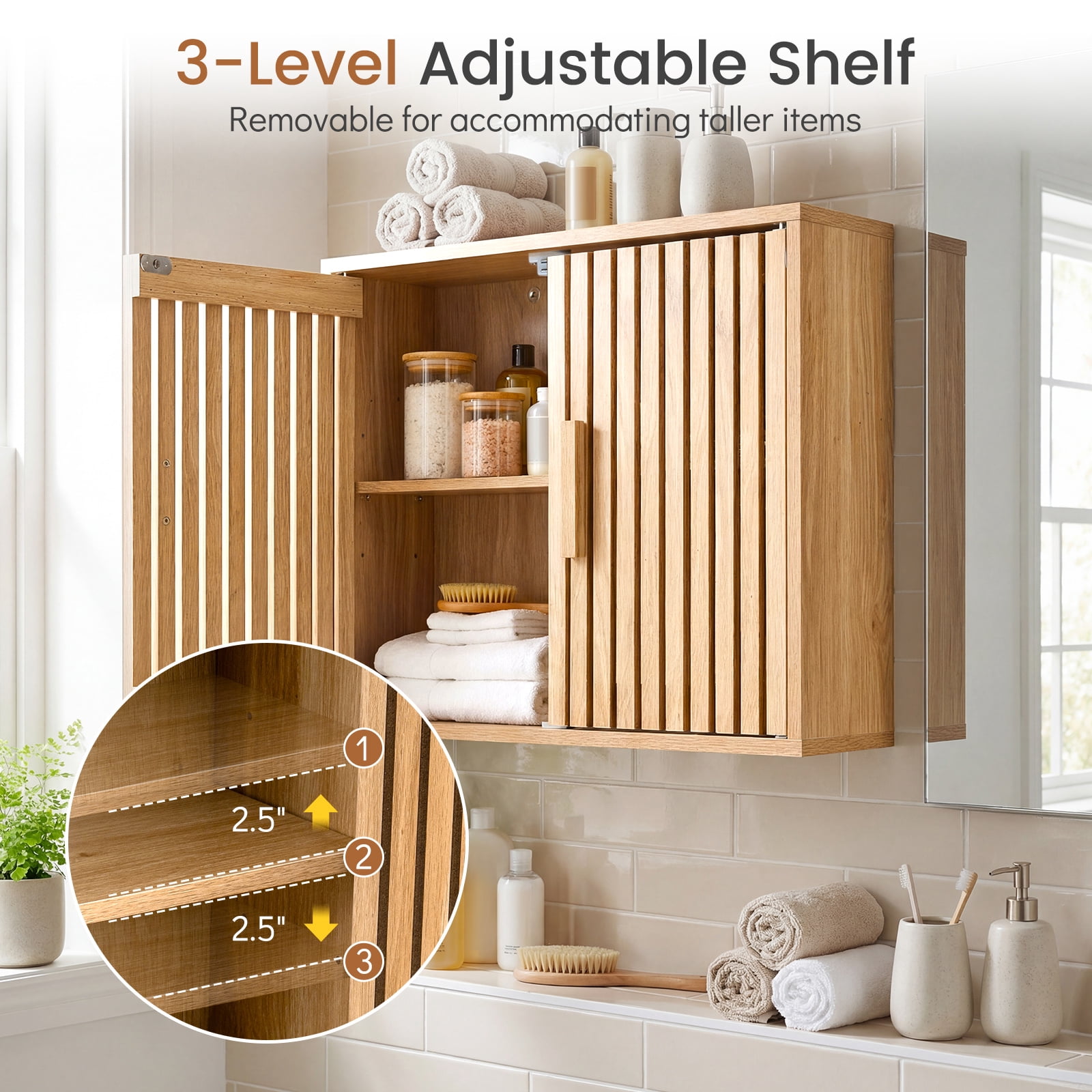 Costway Bathroom Wall Cabinet, Wall Mounted Medicine Cabinet , Adjustable Shelves