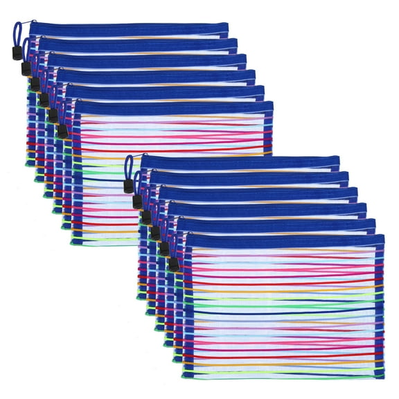 Uxcell Mesh Zipper Pouch, A5 Nylon Document Makeup Zipper Bag Travel Pouch, Blue 12 Pack