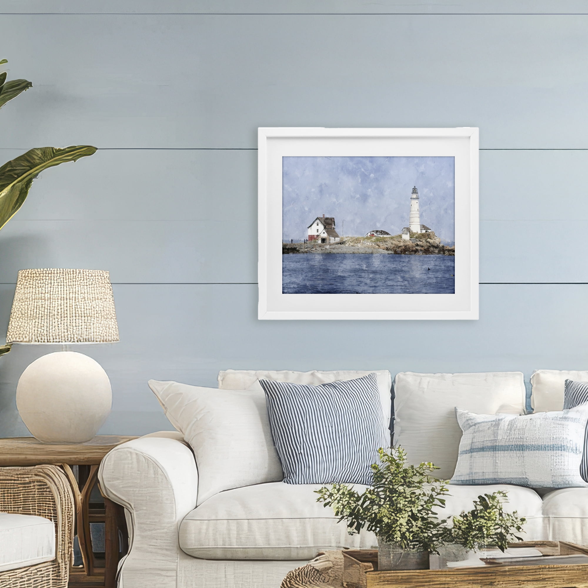 Stupell Industries Picturesque Lighthouse Island White Framed Print Under Glass, design by Kim Curinga