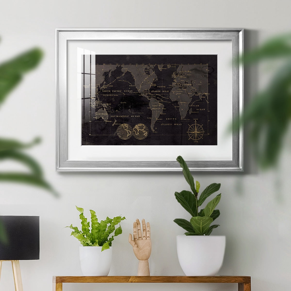 Black Gold Map Premium Framed Print - Ready to Hang