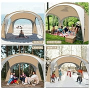 UNP Easy Beach Tent 12 X 12ft Pop Up Canopy UPF50+ Tent with Side Wall, Ground Pegs, and Stability Poles, Sun Shelter Rainproof, Waterproof for Camping Trips, Backyard Fun, Party Or Picnics (Khaki)
