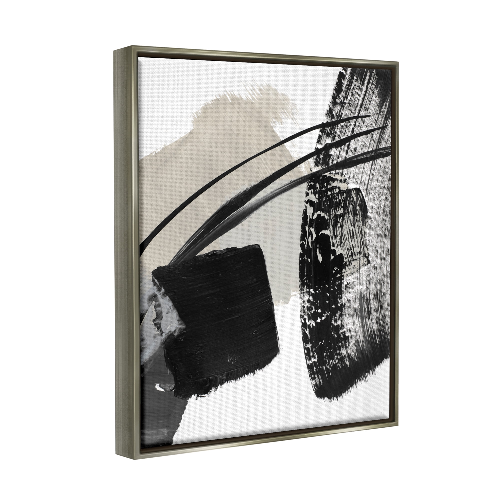 Stupell Industries Black Brush Strokes Abstract Painting Gray Floater Framed Art Print Wall Art, 17 x 21