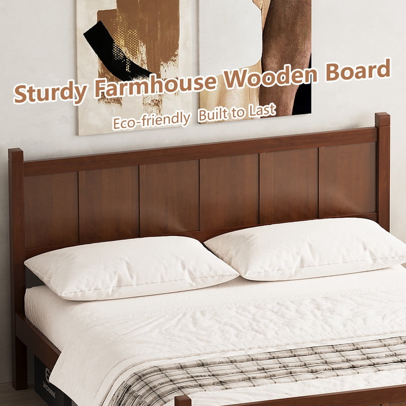 Queen Size Farmhouse Platform Bed with Flat Panel Designed Headboard & Footboard, Minimalist Wood Bed Frame with Under-Bed Storage