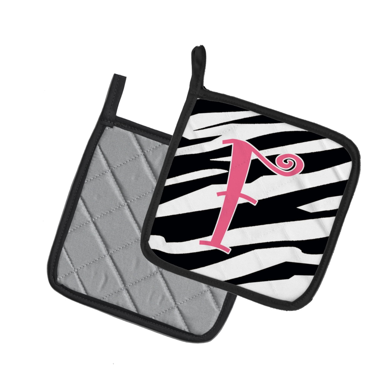 Carolines Treasures CJ1037-FPTHD Letter F Initial Zebra Stripe and Pink Pair of Pot Holders, 7.5HX7.5W, multicolor