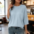 thumbnail image 7 of thefmos Women's Fall Winter 3/4 Sleeve Crewneck Knitted Pullover Tops Solid Loose Casual Basic Tops Cozy Fashion Clothes, Light Blue M, 7 of 7