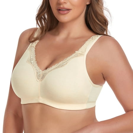 Women Full Coverage Non Padded Wirefree Plus Size Minimizer Cotton Bra 50A