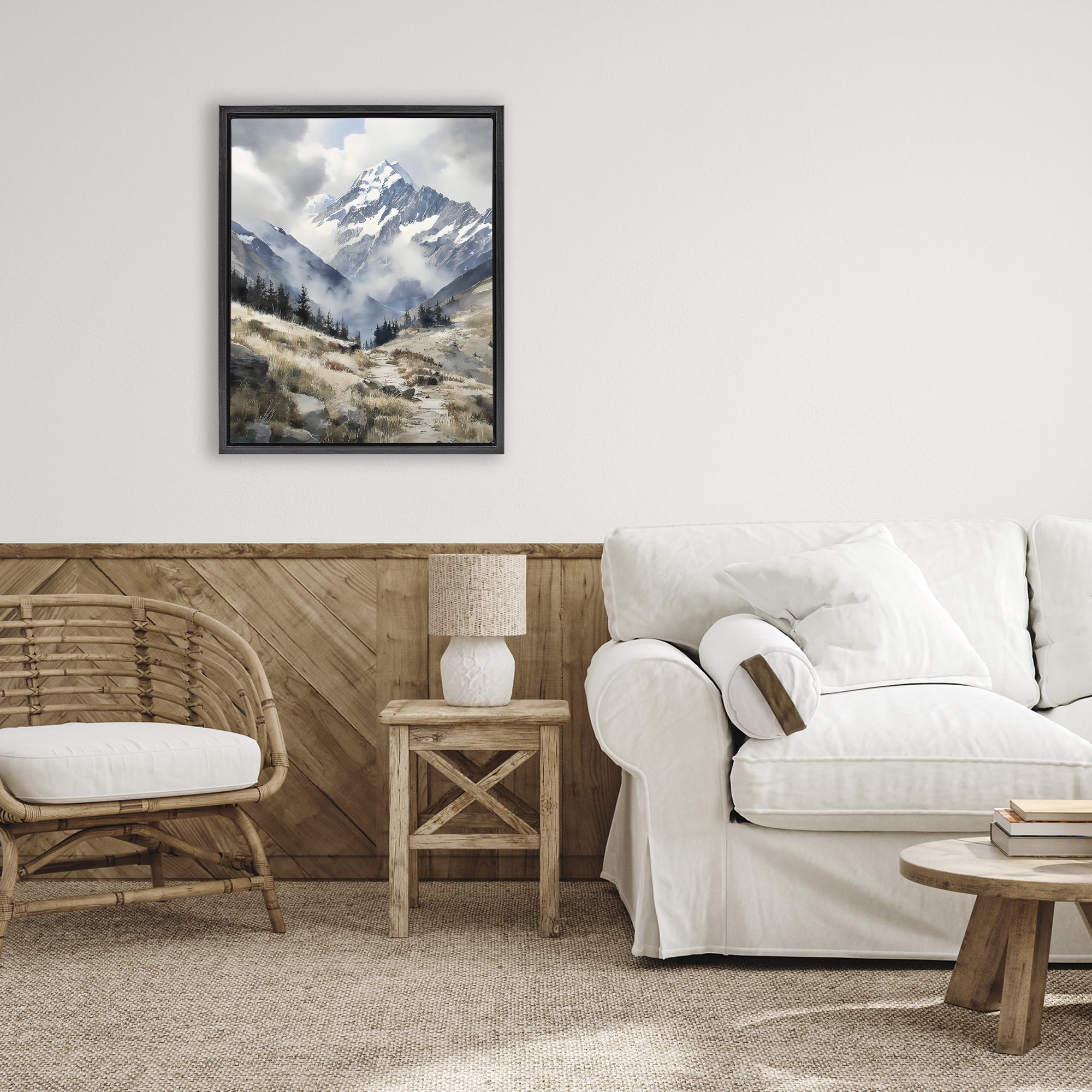 Stupell Industries Snow Caps Mountain Peaks Black Framed Floater Canvas Wall Art, design by Franklyn Gregory