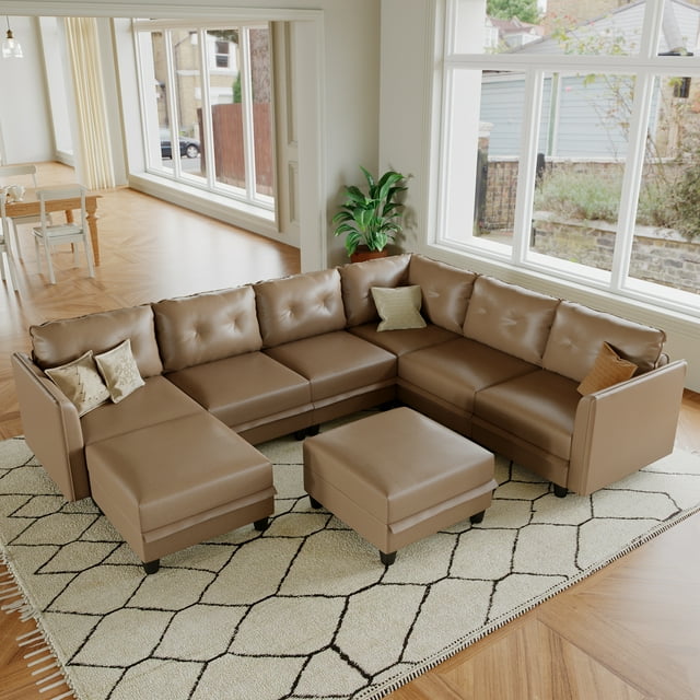 LLappuil Modular Sectional Sofa, 8 Seat Modular Sectional Sofa with Storage, Faux Leather Waterproof Sofa for Living Room