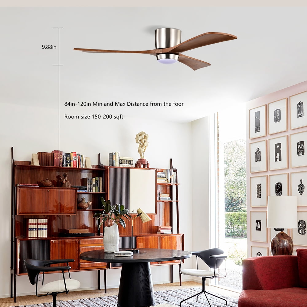 52" Flush Mount Solid Wood Blades Ceiling Fan with Lights Remote Control,Quiet DC Motor, 6 Speed ,Reversible Ceiling Fan for Patio Living Room, Bedroom, Office,Indoor.(Stain Nickel )
