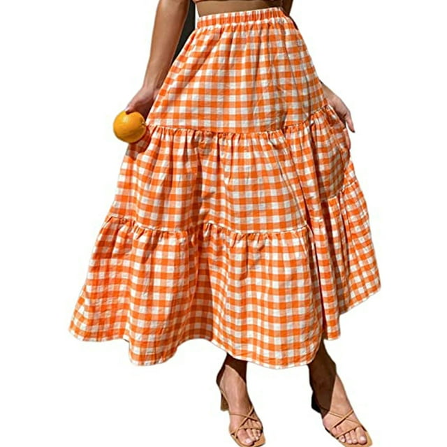 Txlixc Falda de verano para mujer Boho cintura elástica plisada línea A fluida falda larga de playa con bolsillos Txlixc Moda