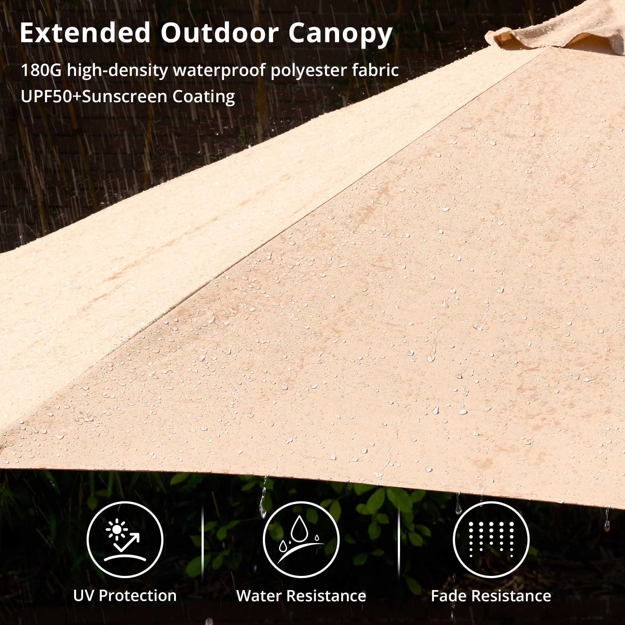 Vcatnet 15ft Large Patio Umbrella with Solar Lights Outdoor Double-Sided Rectangle Market Umbrella with Crank Handle and Base, Khaki
