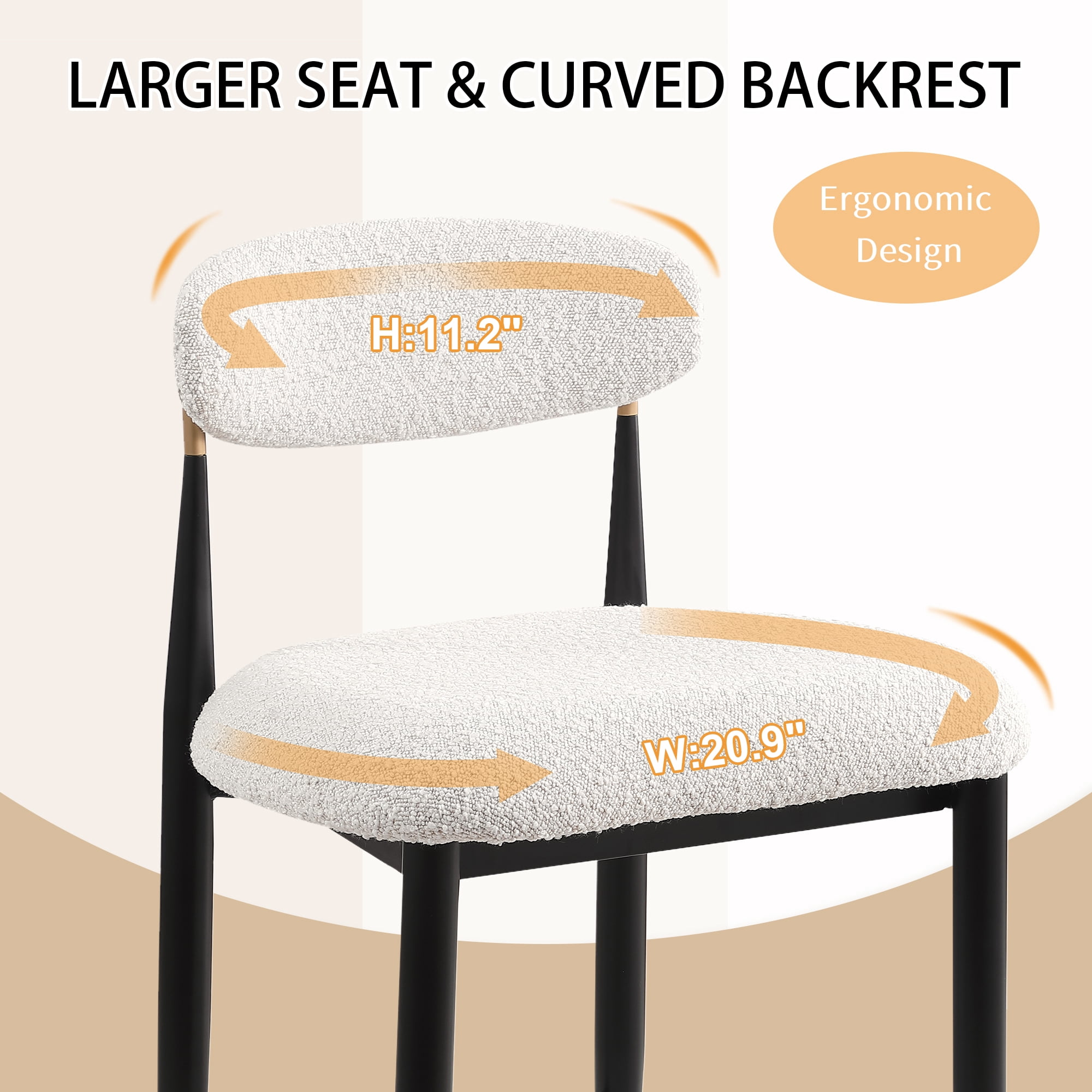 Morden Fort Counter Height Bar Stools Set of 2, 26" Boucle Barstools with Backrest and Metal Legs, Island Chairs for Kitchen Island, Dining Room