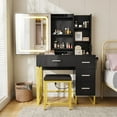 thumbnail image 1 of AKDSteel Vanity Desk with Mirror and Lights, Makeup Vanity Desk with Sliding LED Lighted Mirror, Power Outlet, Makeup Vanity Set with 4 Drawers, Storage Shelves, Cushioned Stool for Bedroom, 1 of 7