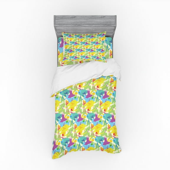 Abstract Duvet Cover Set, Trippy Paintbrush Pattern with Formless Geometric Textured Murky Grunge Graphic, Bedding Set with Shams and Fitted Sheet, 3 Sizes, by Ambesonne