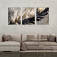 thumbnail image 3 of Abstract drawing of leaf with black and gold strokes on grey background set of 3 12x16inch each panel canvas wall art stretched on wood frame, 3 of 7