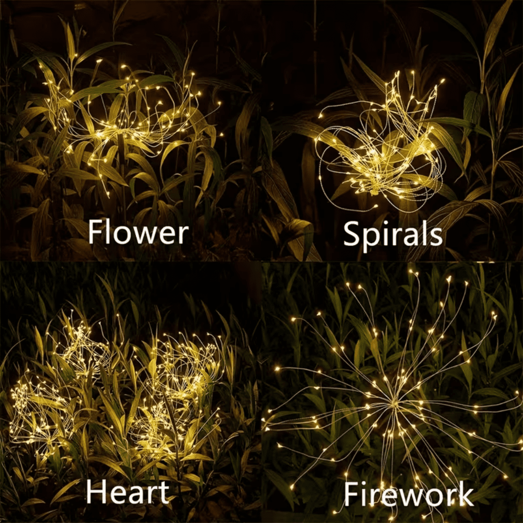 6 Pack 120 Led 8-Mode Solar Powered Fireworks Light With String Lights, Outdoor Garden Waterproof Fireworks Light, Used For Pedestrian Walkways, Backyard Lawn Landscapes, Multicolor
