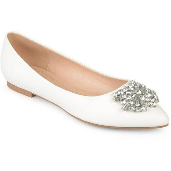 Brinley Co. Faux Leather Pointed Toe Jewel Flats (Women's)