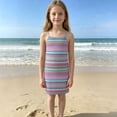 thumbnail image 2 of vigerkar Robes Filles Été Décontracté Sans Manches Bohème Tricot Rayé Géométrique Spaghetti Robe Mini pour 2-10 Ans (Bleu Ciel, 2-3 Ans), 2 of 8