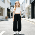 thumbnail image 2 of TIREOW Girls Sweatpants Stylish Casual Elastic High Waist Wide Leg Drawstring Sweat Pants Daily Wear Streetwear Joggers, 2 of 6