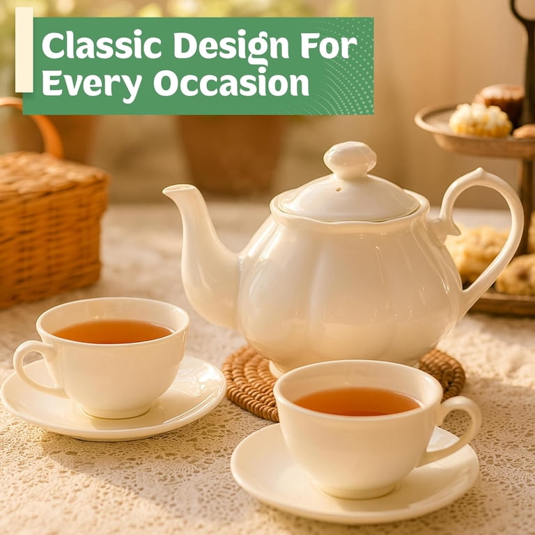 White Porcelain Teapot - 2 Cup | Teapot for Tea Lovers | Diana Style  Ceramic Teapot for Kitchen & Dining | Microwave Safe Small Tea Pot for  Home, Office, or Gift Use |