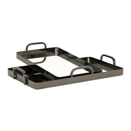 Cheungs 6096-2PW Nuvelle Metal Mirrored Trays, Pewter - Set of 2