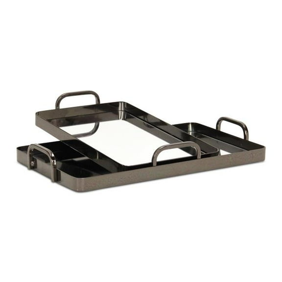 Cheungs 6096-2PW Nuvelle Metal Mirrored Trays, Pewter - Set of 2