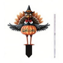 geerera 2D Acrylic Turkey Stake, Fall Harvest Yard Sign with Pumpkin Design for Outdoor Welcome Decor, Thanksgiving Displays, Seasonal Lawn Accents