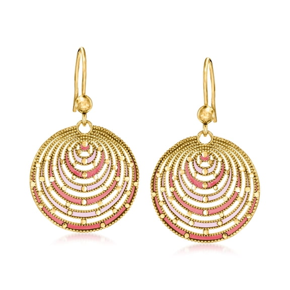 Ross-Simons Italian Pink and Red Enamel Milgrain Drop Earrings in 18kt Gold Over Sterling, Women's, Adult