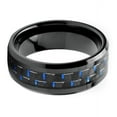 thumbnail image 3 of Tungsten Wedding Band Ring 8mm Men's Engagement Black with Blue & Black Carbon Fiber Inlay, 3 of 4