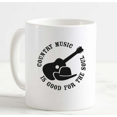 

Coffee Mug Country Music Is Good For The Soul Guitar Cowboy Hat Southern White Cup Funny Gifts for work office him her