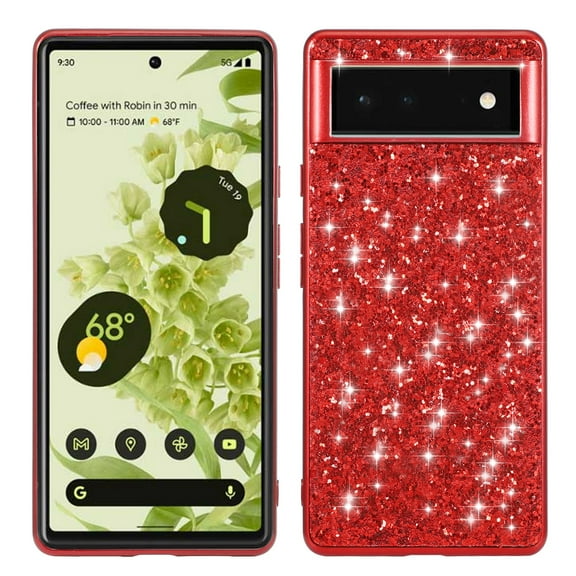 Google Pixel 7a Phone Case, Glitter Sparkle Bling Shiny Diamond Slim Shockproof Soft TPU Silicone Anti-Slip Protective Case Cover Women Girls Google Pixel 7a 5G (6.1"), Red