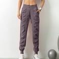 thumbnail image 2 of Summer Pants for Womenwear Sports Loose Running Yoga Fitness Pocket Casual Nine Bound Leg Pants Chinos for Women Wide Legged Women Casual High Waist Fashion Sweatpants Seersucker Purple 2XL, 2 of 5