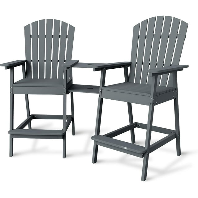 Ensemble de 2 Tabourets de Bar d'Extérieur Chaises Adirondack avec Plateau de Raccord pour Patio et Terrasse
