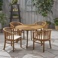 thumbnail image 3 of GDF Studio Bijan Outdoor Acacia Wood 5 Piece Dining Set with Cushion, Teak and Cream, 3 of 13