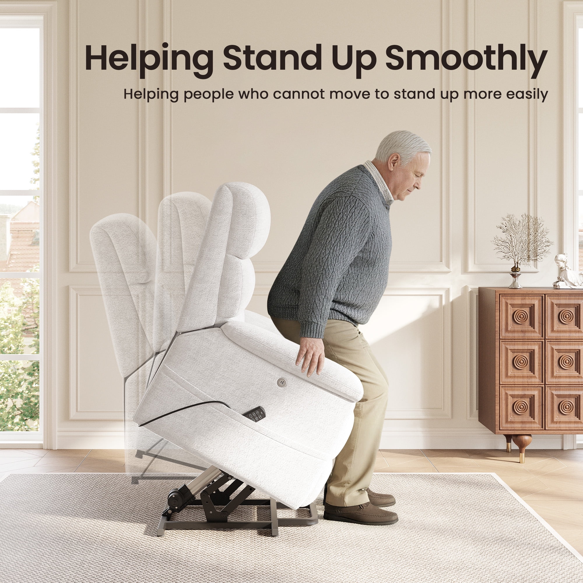 COLAMY Power Lift Recliner Chair for Elderly, Electric Massage and Heat Sofa with Lift Assistance, 20W USB and Type-C Fast Charging, Beige