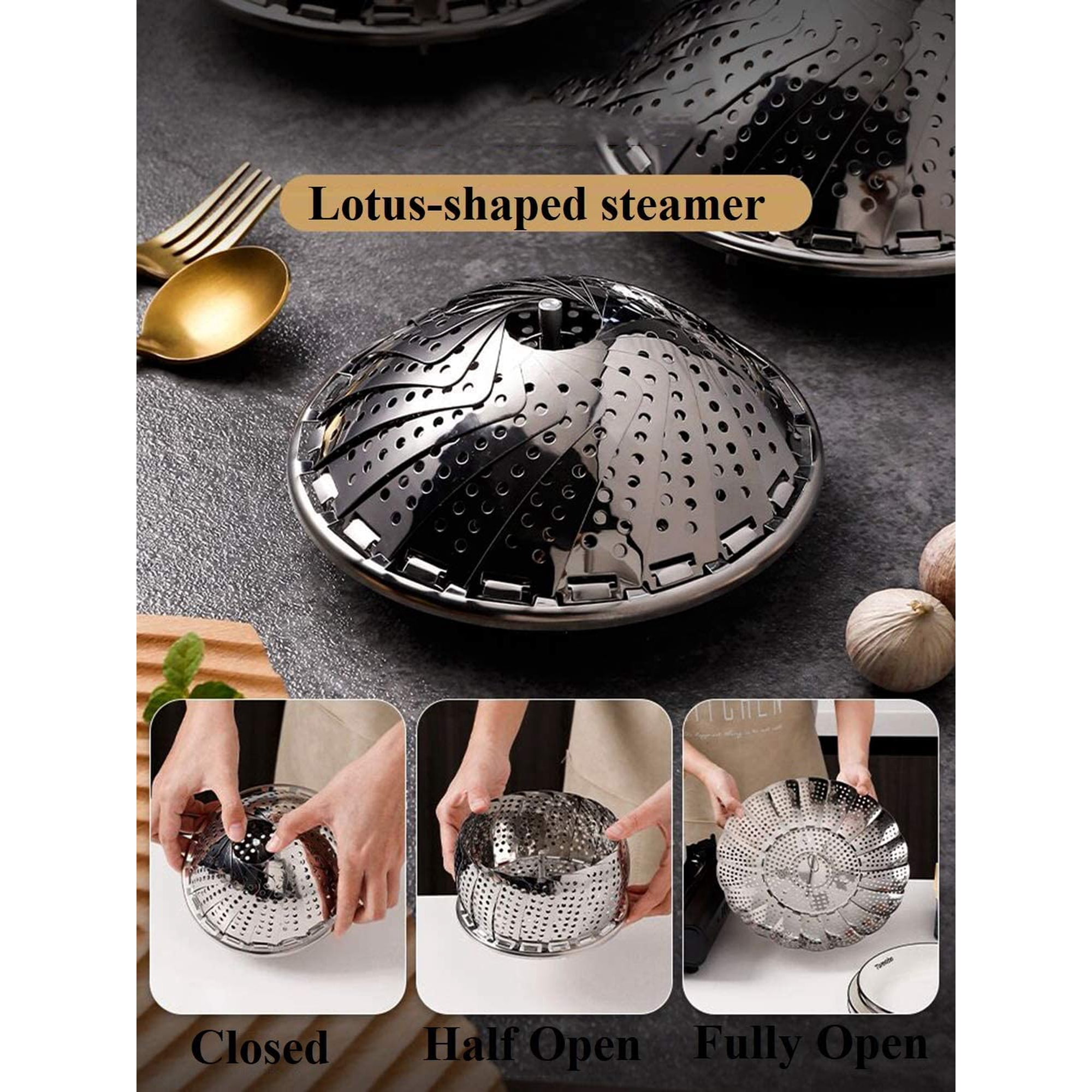 2 Paniers Vapeur Inox 23cm - Pliants Et Extensibles - Pour Légumes, Fruits De Mer - Cuisson Saine