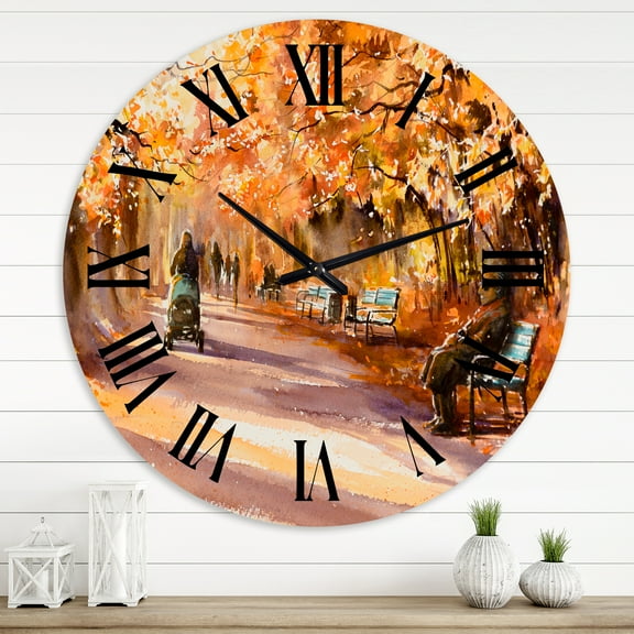 Designart 'Road In The Park In Sunny Autumn Day' Country Wall Clock