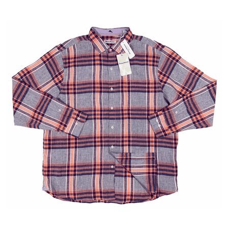 $135 Tommy Bahama Men's Long Sleeve Shirt Vista Del Plaid, Mulberry Purple , M