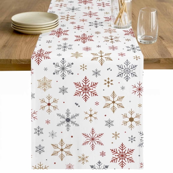 Christmas Snowflakes Table Runner - 70 Inch Long Xmas Snowy Winter Simple Cotton and Linen Blended Dress Scarves Farmhouse Table Runner for Kitchen Dining, Coffee Table, 13" x 70"