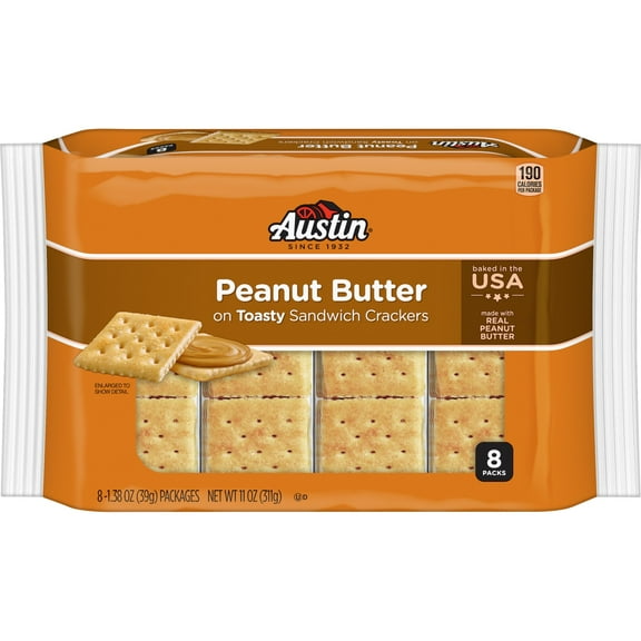 Austin Peanut Butter On Toasty Sandwich Crackers, Lunch Snacks, 8 Count