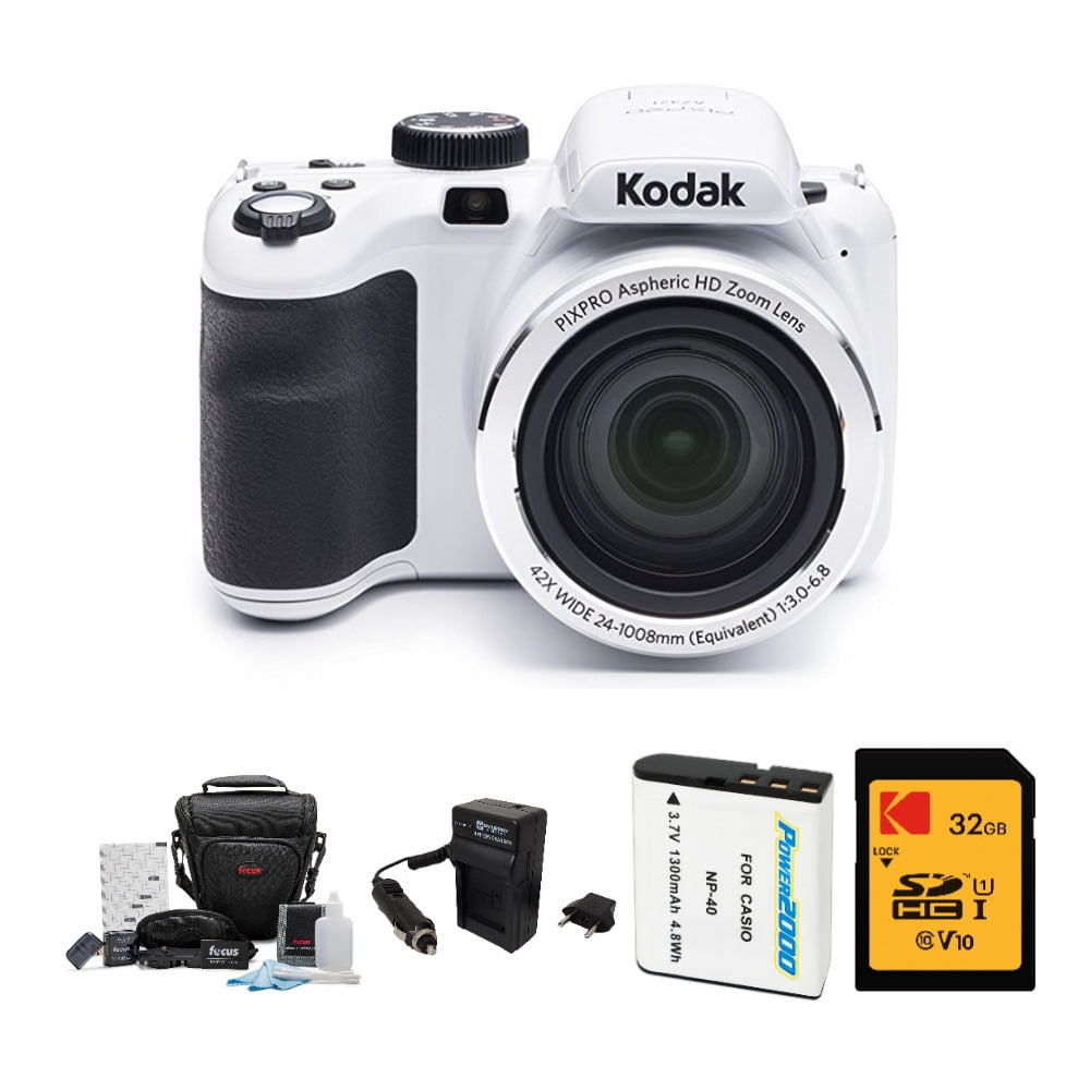 Kodak PIXPRO AZ421 Digital Camera (White) with 32GB SD Card and